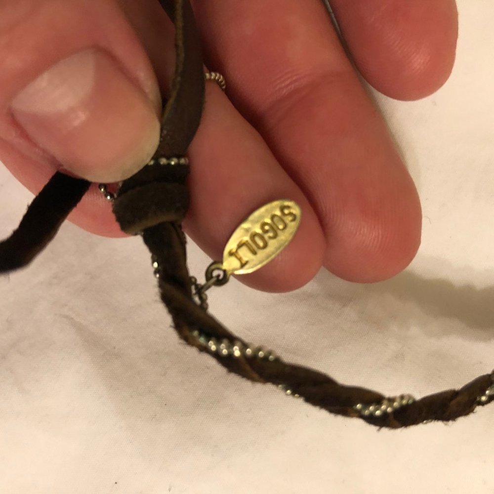 Y2K VTG Sogoli Brown Leather Braided Wrap Bracelet Necklace Gold Ball Chain Boho - Picture 9 of 16